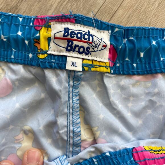 NWT Beach Bros Swim Trunks Men's XL Blue Lined Board Shorts Pink Duck Tube Print - Picture 3 of 10